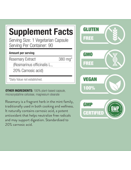 Suplemento Extracto de Romero Nature Restore 90 Cápsulas 380mg