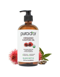 Aceite de Ricino Orgánico PURA D'OR 500 ml - Pestañas y Cejas