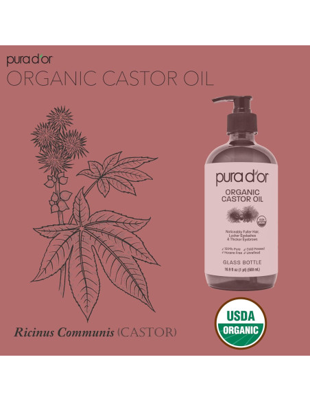 Aceite de Ricino Orgánico PURA D'OR 500 ml - Pestañas y Cejas