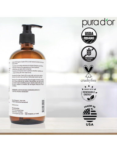 Aceite de Ricino Orgánico PURA D'OR 500 ml - Pestañas y Cejas