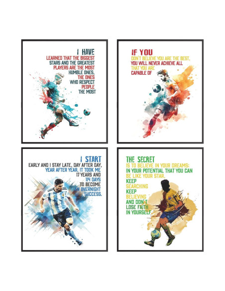 Conjunto de 6 Pósters Motivacionales de Fútbol para Niños - 20.32x25.4 cm
