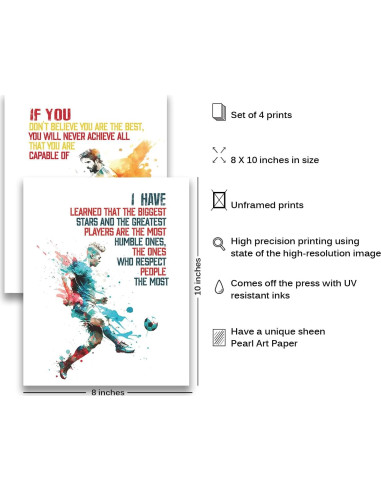Conjunto de 6 Pósters Motivacionales de Fútbol para Niños - 20.32x25.4 cm