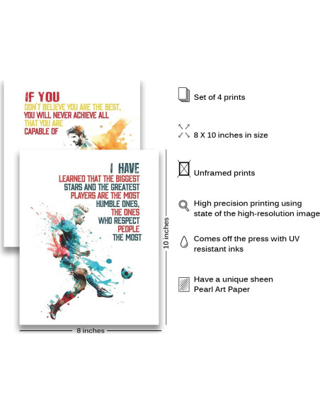 Conjunto de 6 Pósters Motivacionales de Fútbol para Niños - 20.32x25.4 cm