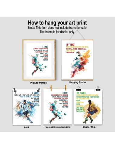 Conjunto de 6 Pósters Motivacionales de Fútbol para Niños - 20.32x25.4 cm