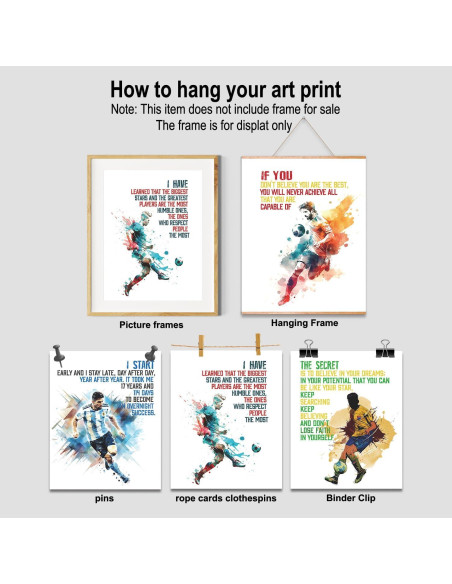 Conjunto de 6 Pósters Motivacionales de Fútbol para Niños - 20.32x25.4 cm