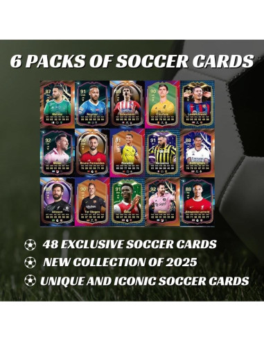 Tarjetas de Fútbol 2025 - 6 Paquetes de 48 Tarjetas Coleccionables