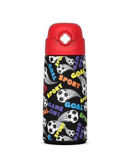 Botella Aislada para Niños Ntswasd 0.47L Acero Inoxidable Rojo Fútbol