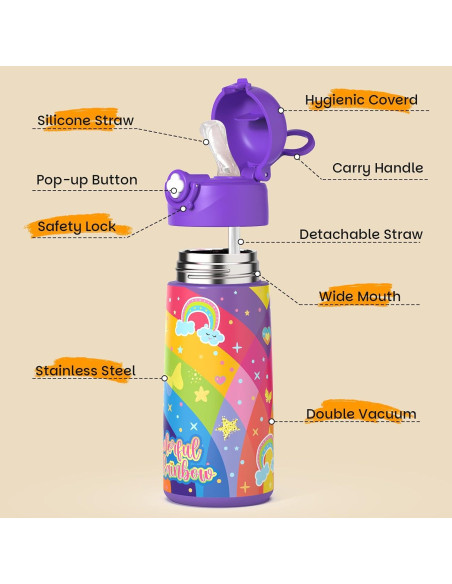 Botella Aislada para Niños Ntswasd 0.47L Acero Inoxidable Rojo Fútbol