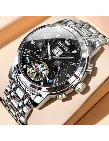 Reloj Automático OLEVS G9910 para Hombres con Tourbillon y Diamantes