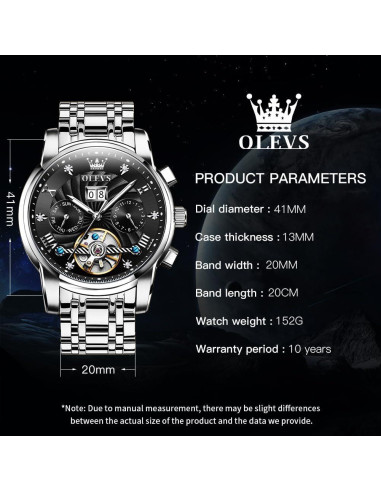 Reloj Automático OLEVS G9910 para Hombres con Tourbillon y Diamantes