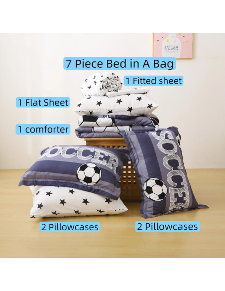 Conjunto de Edredón Individual Gusuhome 7 Piezas Fútbol 3D