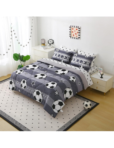 Conjunto de Edredón Individual Gusuhome 7 Piezas Fútbol 3D