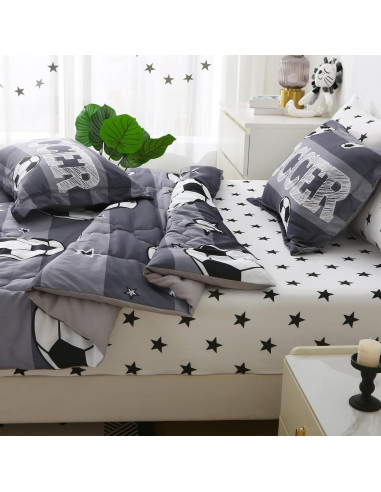 Conjunto de Edredón Individual Gusuhome 7 Piezas Fútbol 3D