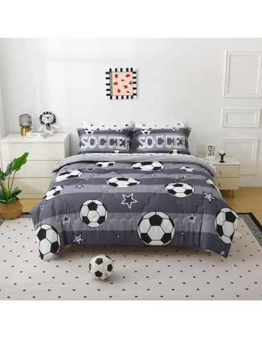Conjunto de Edredón Individual Gusuhome 7 Piezas Fútbol 3D