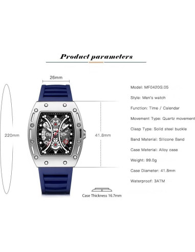 Reloj de Pulsera Hombre YUNSML Cronógrafo Azul 48mm