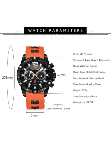 Reloj deportivo militar AIMES para hombres 47mm naranja