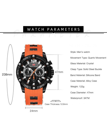 Reloj deportivo militar AIMES para hombres 47mm naranja