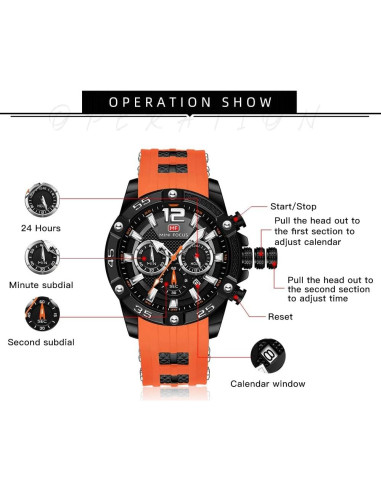 Reloj deportivo militar AIMES para hombres 47mm naranja