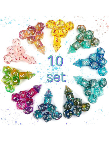 Juego de Dados Poliedricos DND Surhugvy 70 Piezas con 10 Bolsas