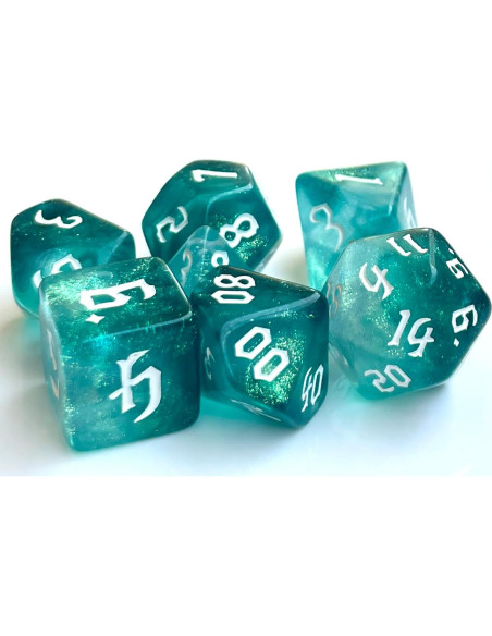 Set de Dados Poliedricos Teal Translúcido 7 Piezas para DND