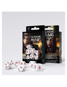 Juego de Dados Rúnicos Clásicos Q-Workshop Blanco y Rojo (7 piezas)