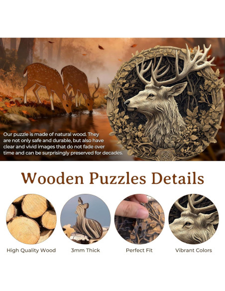 Rompecabezas de Madera 3D Ciervo KAAYEE 100 Piezas 21.6x21.1cm