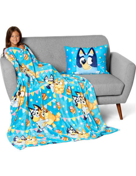 Manta y Almohada Bluey Cachorros de Fiesta 127x152 cm
