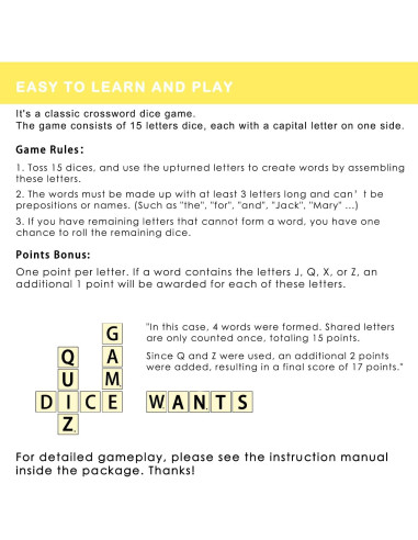 Juego de Dados de Palabras COHHFWPD - 15 Dados Amarillos