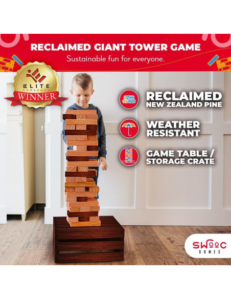 Juego de Torre Gigante SWOOC de Madera Recuperada 60 Bloques Juego de Torre Gigante SWOOC de Madera Recuperada 60 Bloques