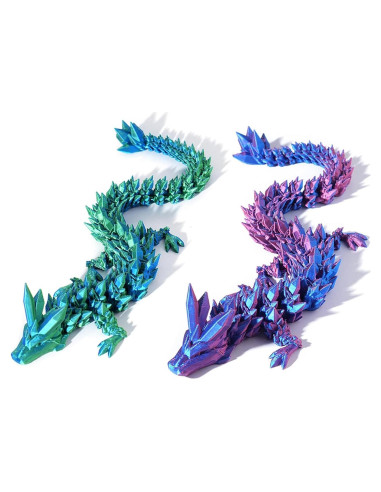 Dragón Articulado Impreso en 3D 30.48cm Verde y Púrpura