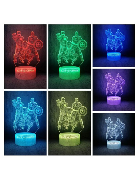 Lámpara Nocturna LED 3D Tvoip Héroes 7 Colores 21x15cm
