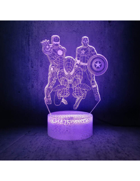 Lámpara Nocturna LED 3D Tvoip Héroes 7 Colores 21x15cm