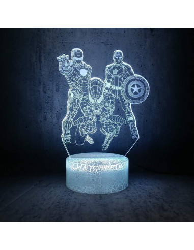 Lámpara Nocturna LED 3D Tvoip Héroes 7 Colores 21x15cm