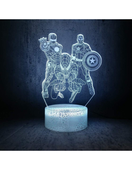 Lámpara Nocturna LED 3D Tvoip Héroes 7 Colores 21x15cm