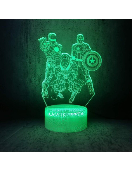Lámpara Nocturna LED 3D Tvoip Héroes 7 Colores 21x15cm