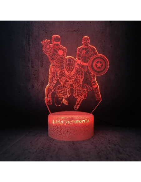 Lámpara Nocturna LED 3D Tvoip Héroes 7 Colores 21x15cm