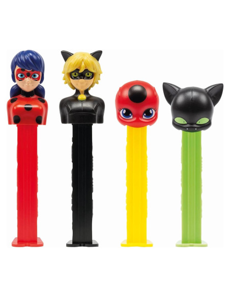 Juego de Dispensadores de Dulces PEZ Miraculous - Ladybug, Cat Noir, Plagg y Tikki