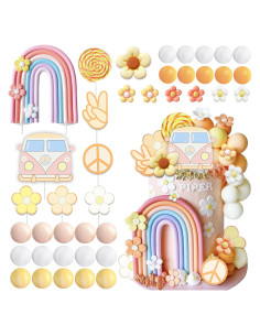 40 Piezas Adornos de Pastel Groovy Boho Arcoíris y Flores