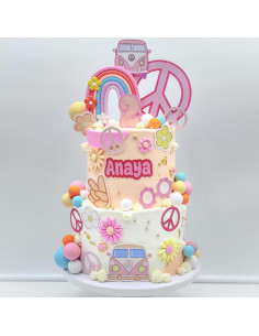 40 Piezas Adornos de Pastel Groovy Boho Arcoíris y Flores 2