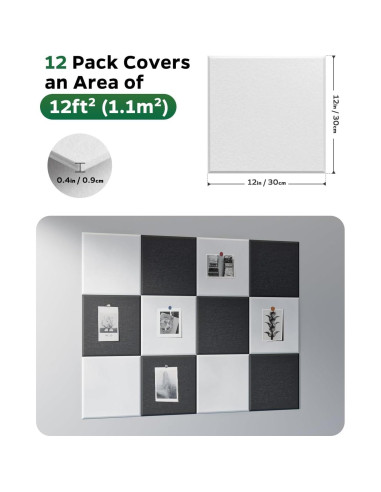 Paneles Acústicos Autoadhesivos 12 Unidades 30.48x30.48cm Blanco