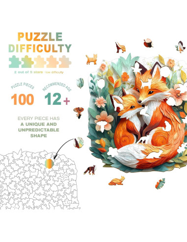 Rompecabezas de Madera DOCRAGI Zorro 100 Piezas 21.6x21.1 cm