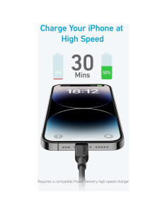 Cable USB C a Lightning Anker 0.91 m Negro MFi Carga Rápida 2