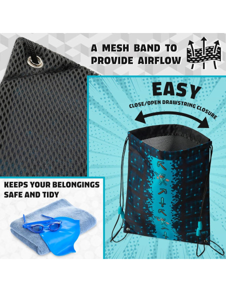 Bolsa de Cuerda Minecraft Azul 27.94 x 38.1 cm con Ventilación