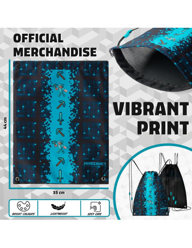 Bolsa de Cuerda Minecraft Azul 27.94 x 38.1 cm con Ventilación