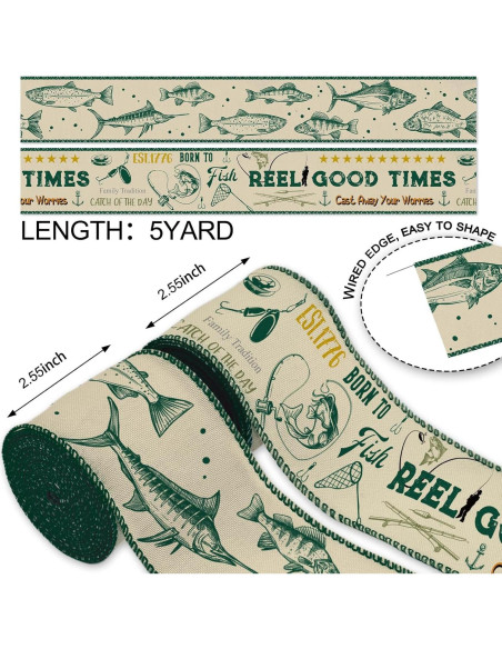 Cinta de Yute con Tema de Pesca NUVCELKA 6.35 cm x 4.57 m