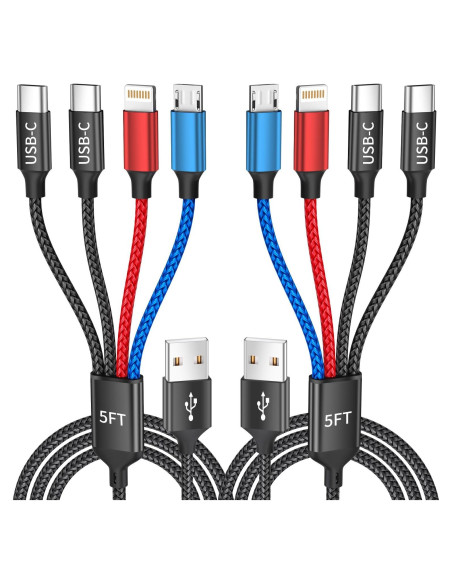Cable de Carga 4 en 1 IDISON Multicolor 5FT para iPhone y Android