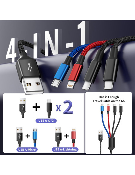Cable de Carga 4 en 1 IDISON Multicolor 5FT para iPhone y Android