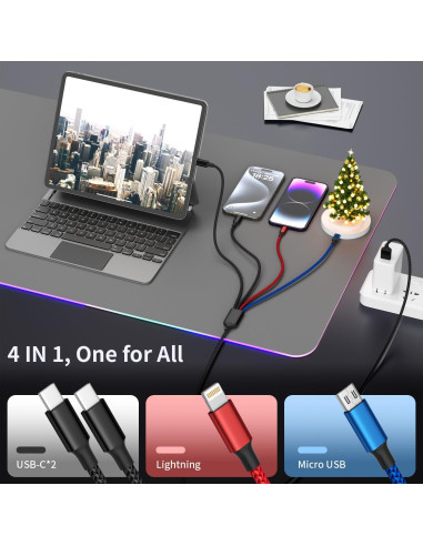 Cable de Carga 4 en 1 IDISON Multicolor 5FT para iPhone y Android