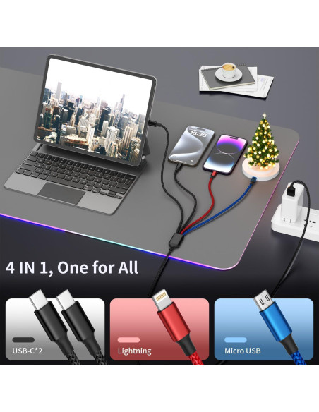 Cable de Carga 4 en 1 IDISON Multicolor 5FT para iPhone y Android