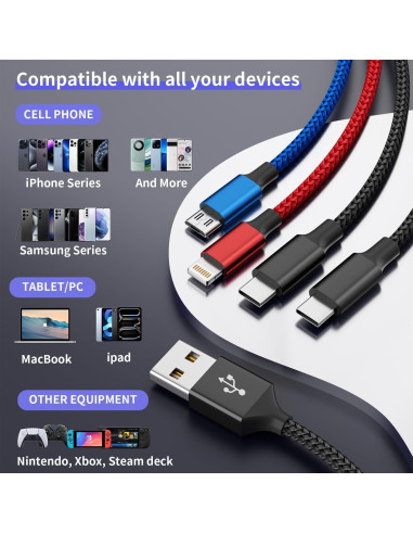 Cable de Carga 4 en 1 IDISON Multicolor 5FT para iPhone y Android